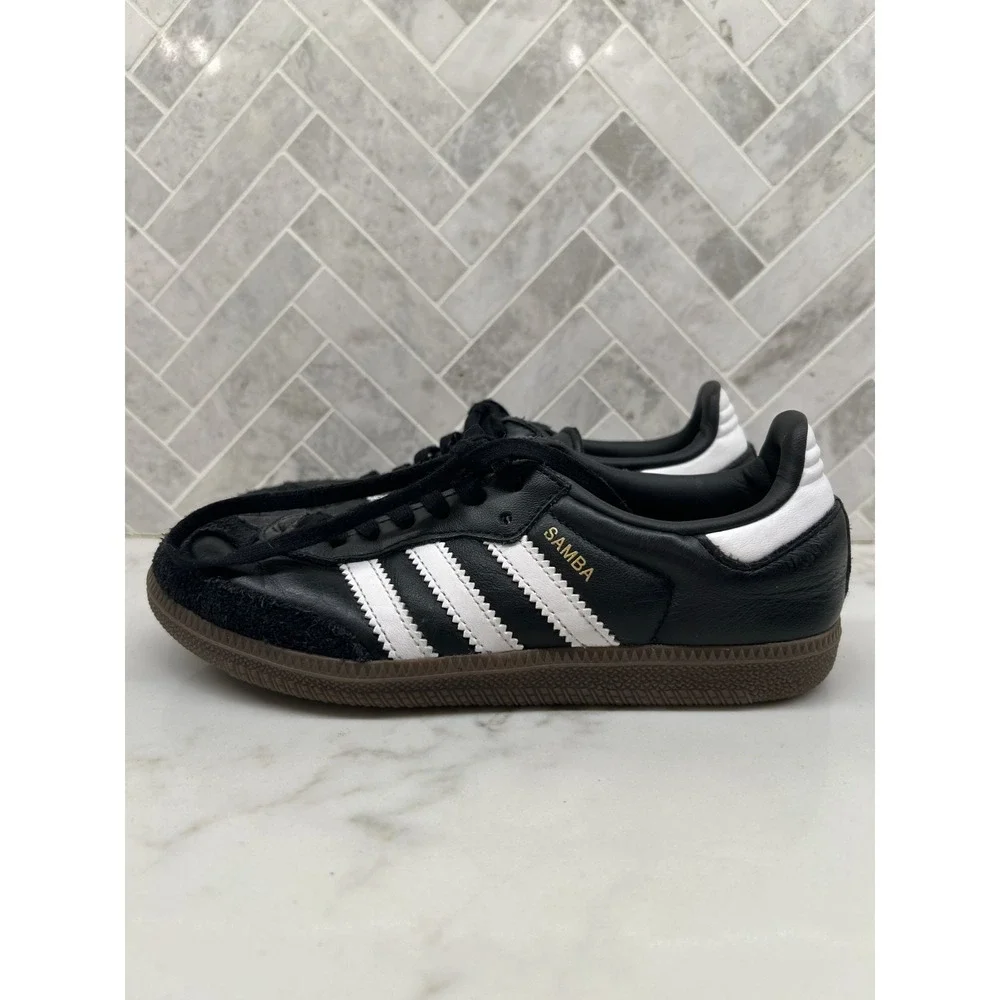 Adidas Samba‎ OG Sneakers Mens Size US 4 Black Leather Classic Lace Up Shoes